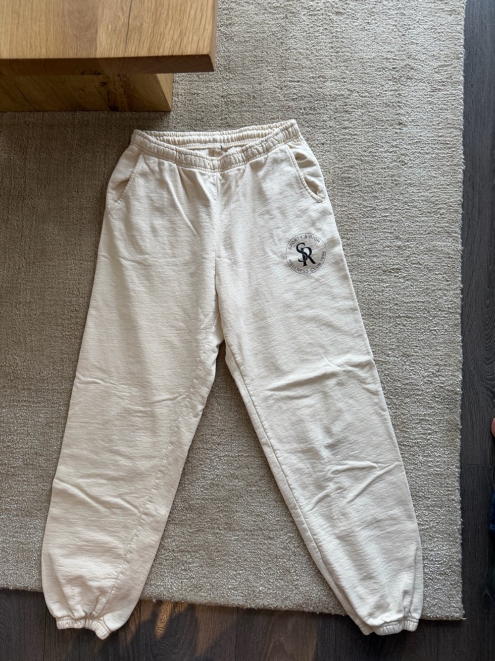 Sporty & Rich Cream Track Joggers with Logo Patch
